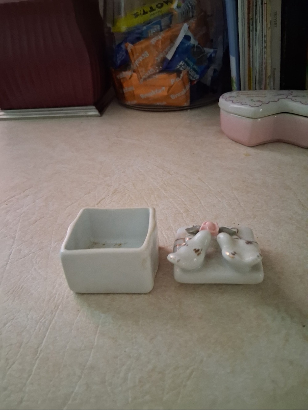 Ceramic Small Pets Trinket Box White with Pink Accent